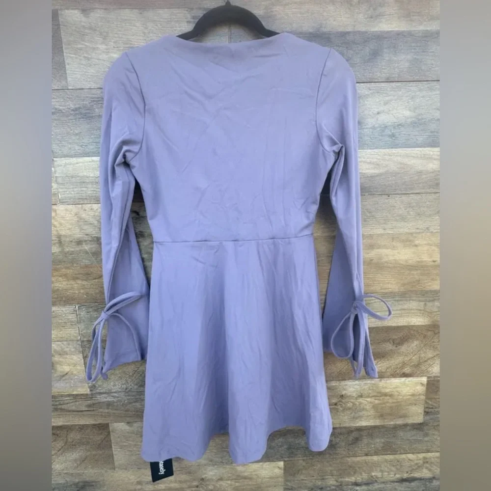 🍬 NWT Aotasely Bodycon Mini Dress~Women’s Sz Sm~Lavender~Long, Trumpet Sleeves - Picture 6 of 9